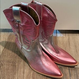 ShuShop Metallic Pink and Silver Heeled Boots